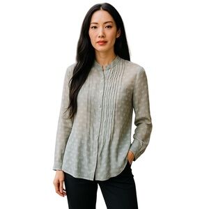 Soft Surroundings 100% Washable Silk Light Green Mandarin Collar Button Down - L